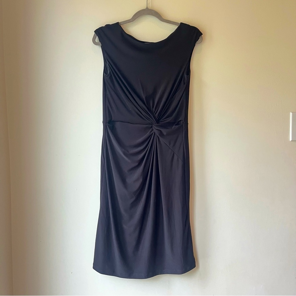 Jessica Black Ruched Knot Sheath Dress | Size 6 | Stretch Cocktail Workwear LBD